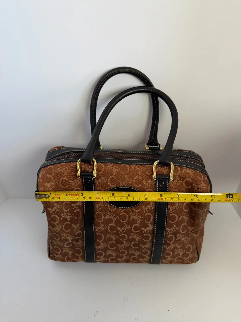 Vintage Celine C Macadam Cognac Brown Boston Bag Monogram Canvas